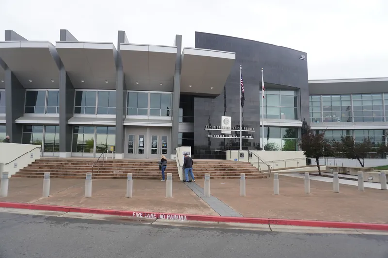 Placer County Superior Court of California with American flag, Hon. Howard G. Gibson Courthouse in Roseville